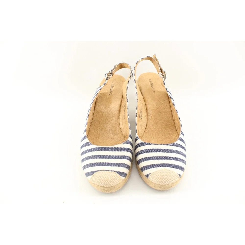G.H. Bass Women's Emilie Blue/White Stripe Espadrilles Wedge Shoes‎ 9.5M